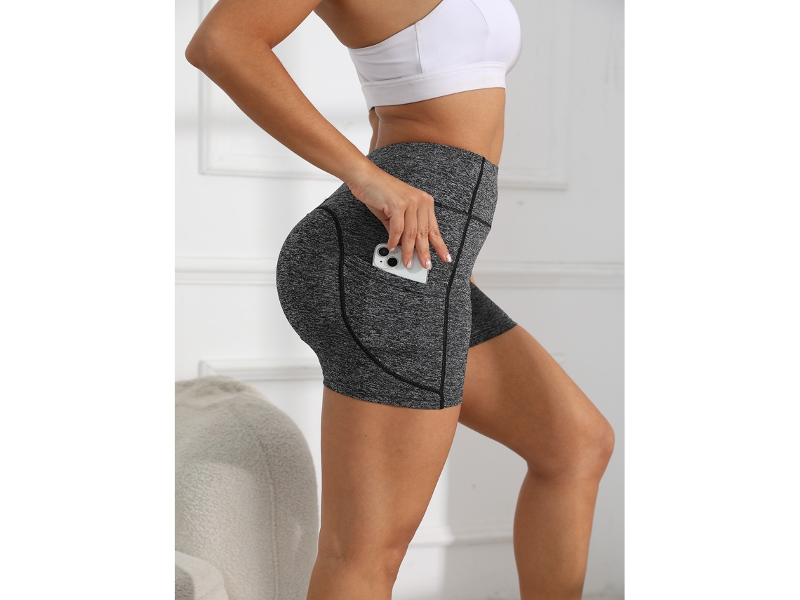 Calções De Yoga Femininos, 7,6 Cm (3 Polegadas), Com Bolsos - Tamanho Xl Cinza Mesclado Elysve