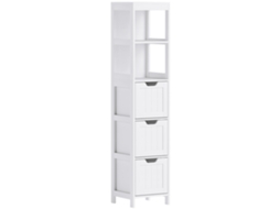 Armário Alto Com 3 Gavetas E 2 Compartimentos Abertos, 30x30x142,4 Cm, Branco