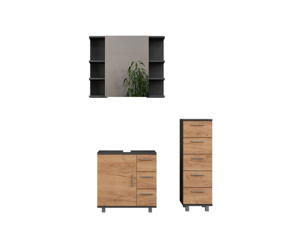 Móveis De Banheiro Ilias, 3 Peças, Com Caixa Midi, Antracite/carvalho Dourado, Vicco