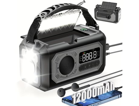 Rádio Meteorológico Solar De Emergência Com Lanterna Led Mão Am/fm Rádio Bússola Lâmpada De Leitura /cinza Gertiz
