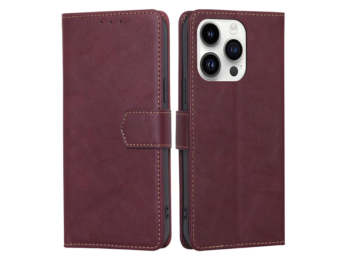 Capa Quedas Bloqueio Rfid Para Iphone 15 Pro Pele Sintética Vermelho