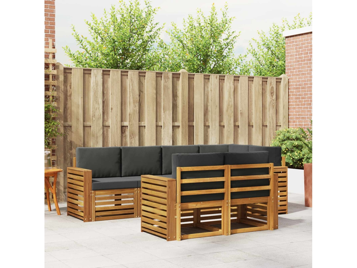 Vidaxl Conjunto De Sofás Para Exterior 7 Unid. Natural E Antracite