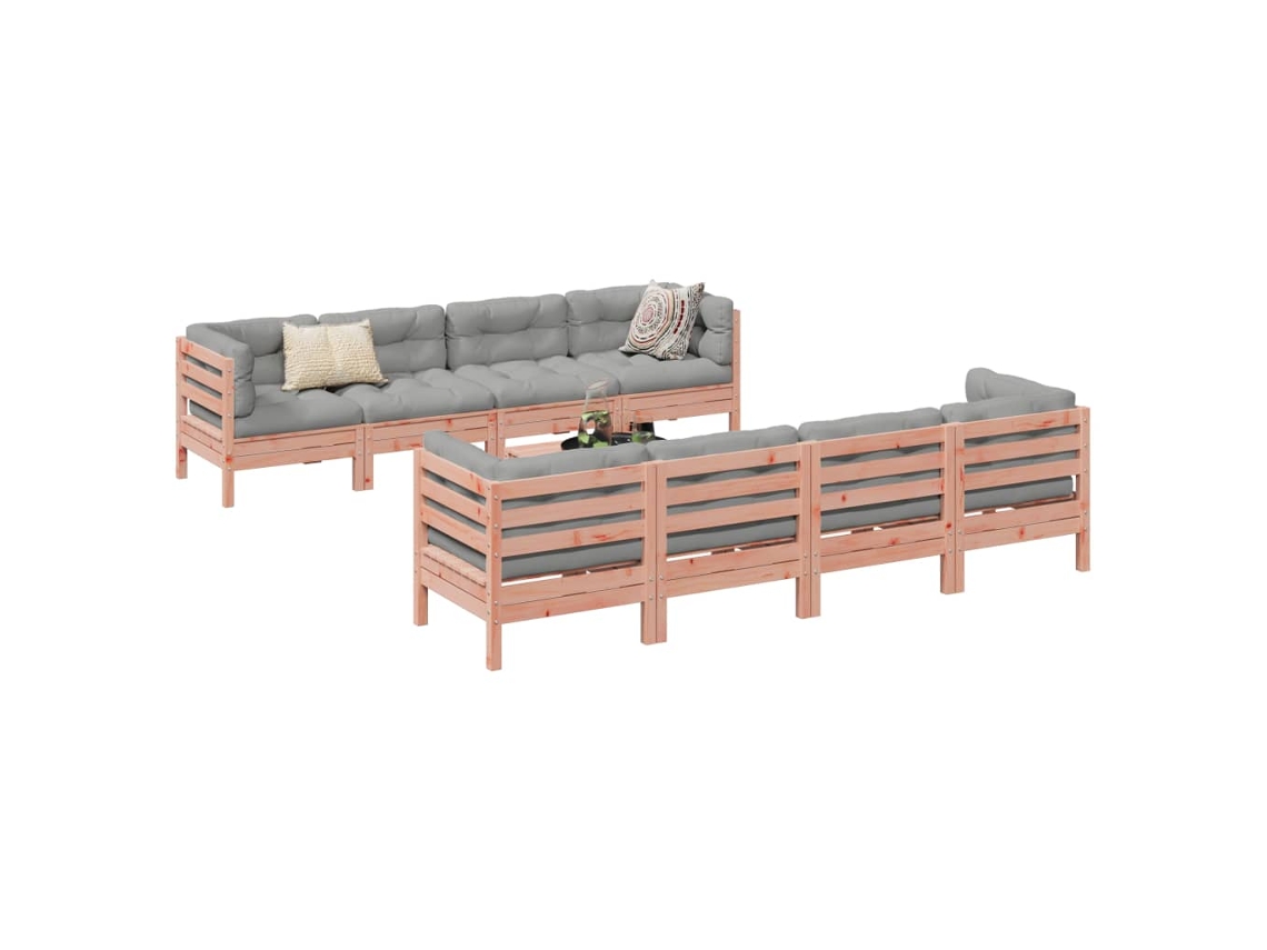 Vidaxl 9 Pcs Conj. Sofás Jardim C/ Almofadões Madeira Abeto-de-douglas