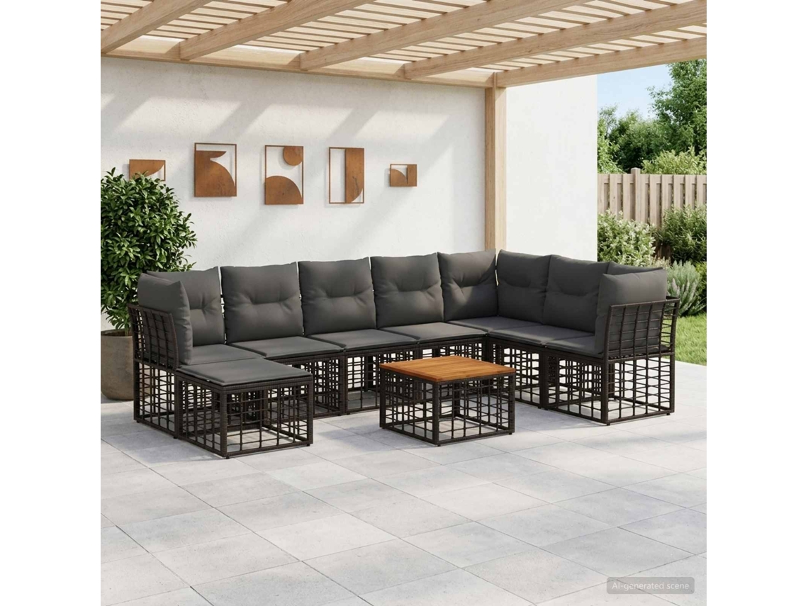 Vidaxl Conjunto De Sofás Para Exterior 9 Unid. Preto E Cinza Escuro
