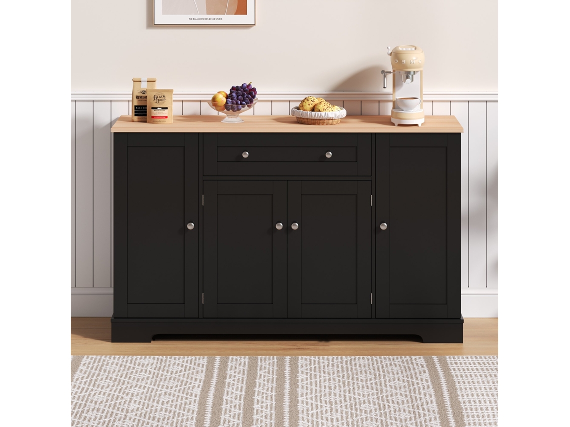 Buffet Multifuncional 138 Cm Com Gaveta, Portas Com Prateleiras Ajustáveis E Design Moderno Com Sistema Anti Tombamento Pretonatural Estilo