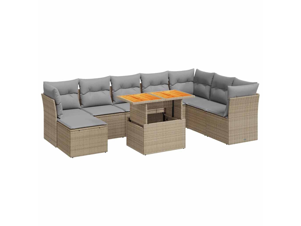 Conjunto 9 de sofás de jardim VIDAXL Bege Rattan / Vime(100 x 55 x 73 cm)