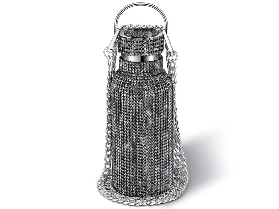 Nova Line garrafa Térmica de Aço Inoxidável com Strass Brilhante Diamond 500ml Preta