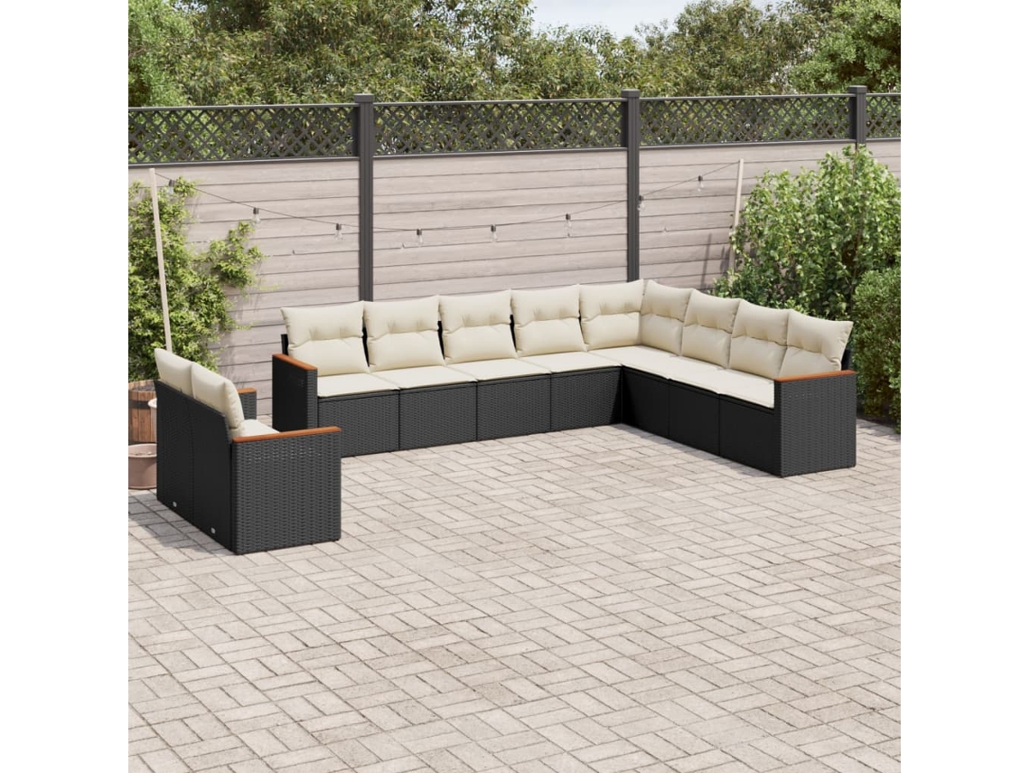 Vidaxl 10 Pcs Conjunto Sofás De Jardim C/ Almofadões Vime Pe Preto