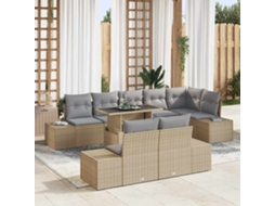 Vidaxl Conjunto De Sofá De Jardim 9 Unid. Bege E Cinza Claro Vime Pe