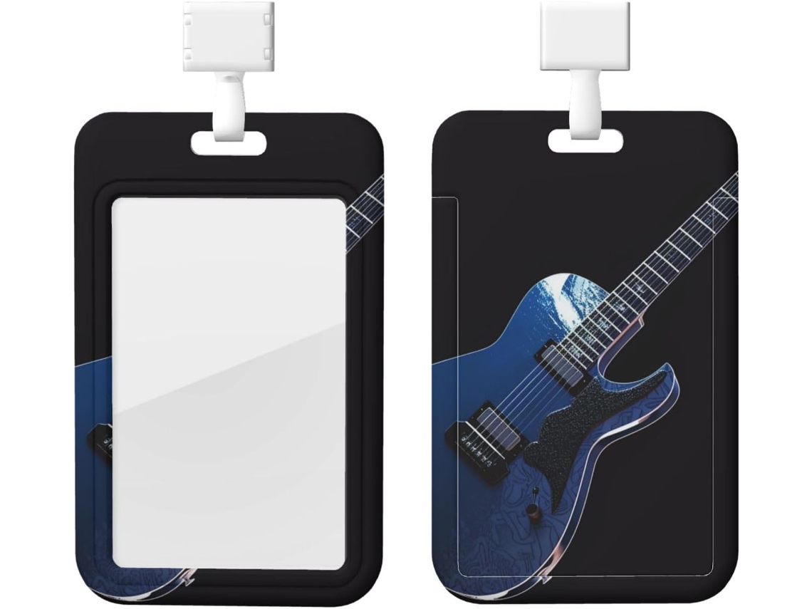 Porta Crachá Azul Em Formato De Guitarra, Protetor De Cordão Vertical, Capa Plástica Impermeável, Estojo Crachá