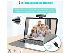 Webcam 2K 2560 x 1440p para videoconferência em PC e ensino online, streaming USB com microfone, preta