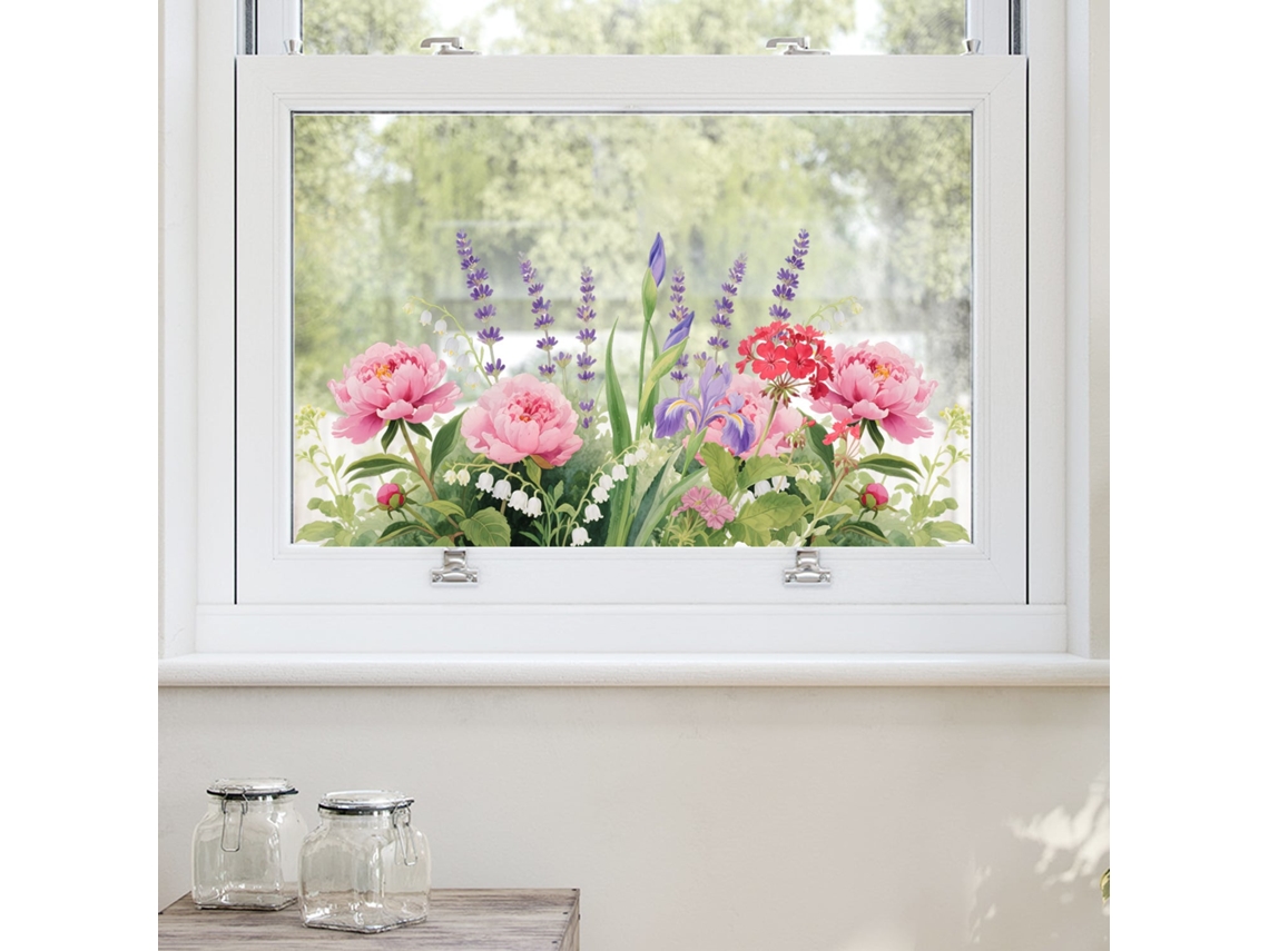 Adesivos Estáticos Para Janelas Com Borda Floral Mista, Adesivos Anticolisão Para Vidro, Decoração De Peitoril De Janela.