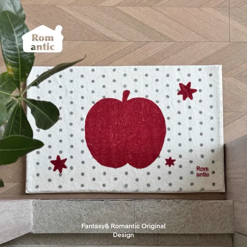 Tapete (60x90cm) Com Estampa De Bolinhas, Macio E Felpudo Com Padrão De Maçãs, Antiderrapante.