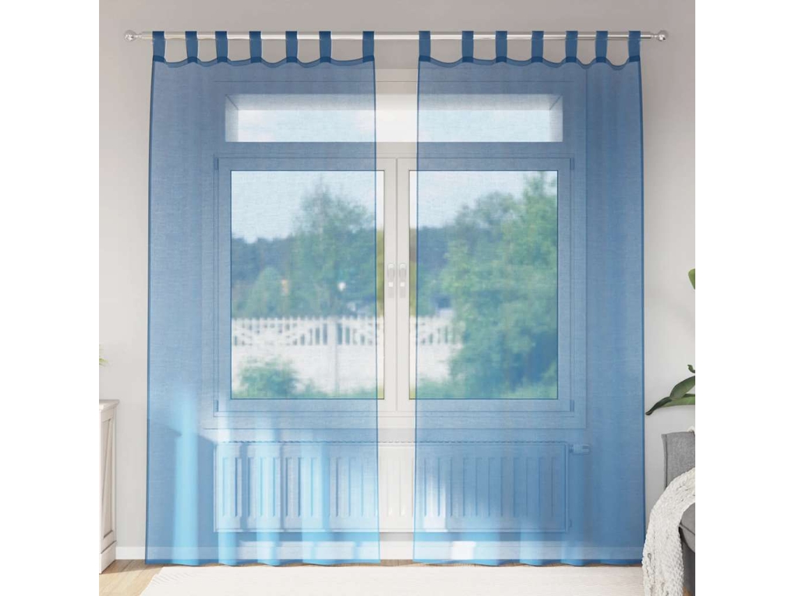 2 Pcs Cortinas De Voile Com Bolsos Para Varão 2 Azul Real