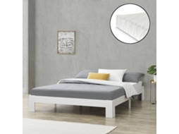 Cama de Casal Colchão [EN.CASA] (204 x 184 x 30 cm - Madeira de Pinho - Branco)