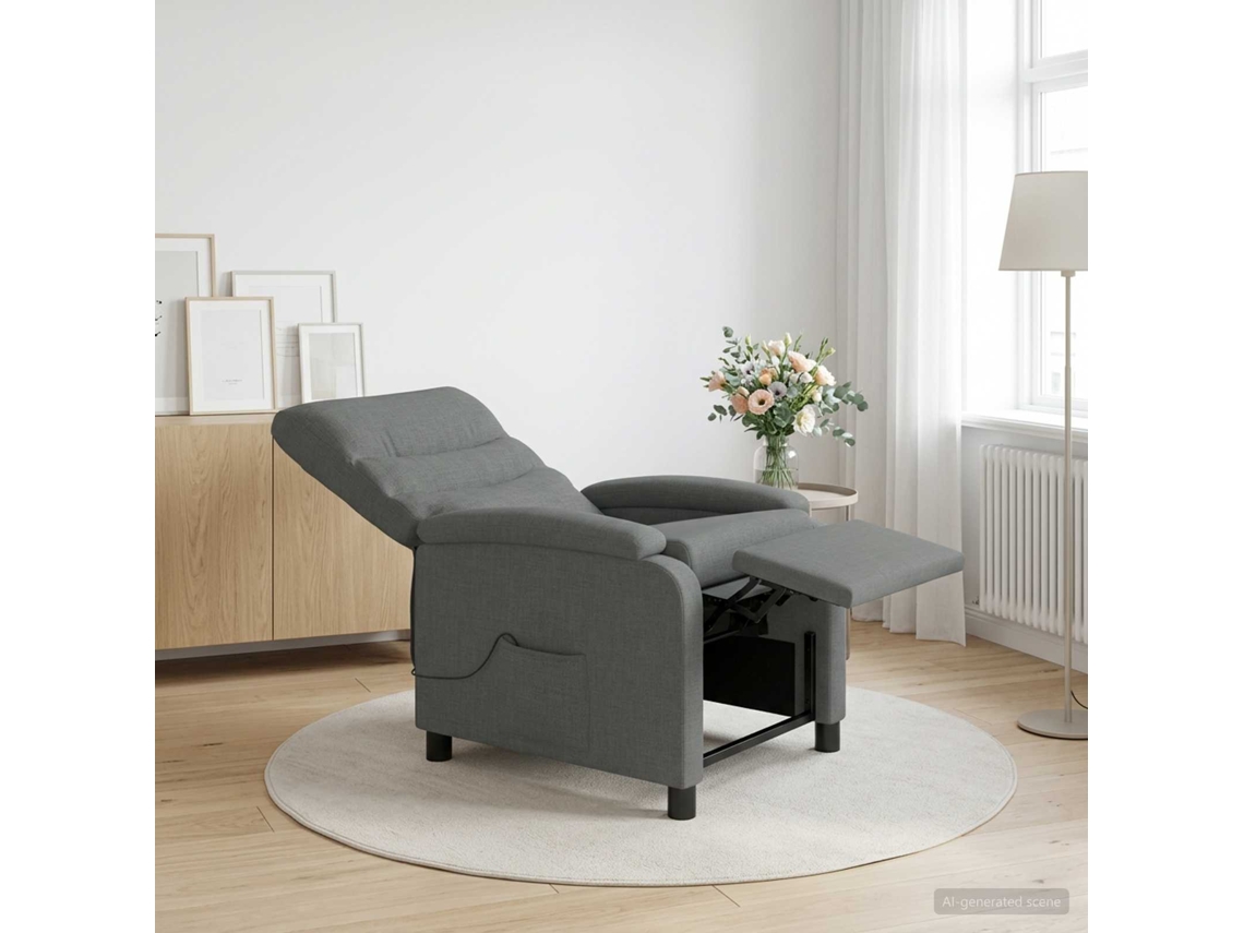 Vidaxl Recliner De Massagem Cinzento-escuro Tecido