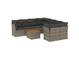 Conjunto de 9 sofás para jardim com almofadões Vime Pe Cinzento MAISON EXCLUSIVE (90x200 cm)