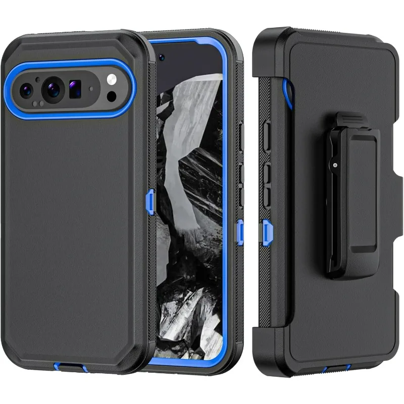 Capa Para Celular (preta E Azul, Google Pixel 10) Com Clipe, Capa Rígida À Prova De Choque.