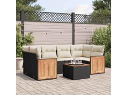 Vidaxl 7 Pcs Conjunto De Sofás P/ Jardim C/ Almofadões Vime Pe Preto