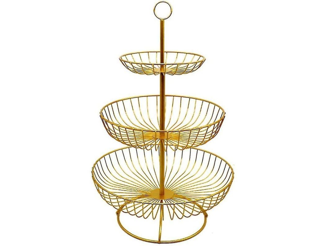 Prateleira De Frutas De Ferro De 3 Camadas Com Design Elegante Para Frutas, Legumes E Sobremesas Dourado