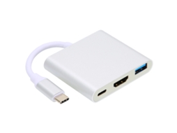 Dock Station Mali Type C 3 em 1 com HDMI 4K USB PD Prata para Laptop Celular Tablet