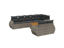 Conjunto de 9 Sofás para Jardim com Almofadões Vime Pe Cinzento MAISON EXCLUSIVE (90x200 cm)