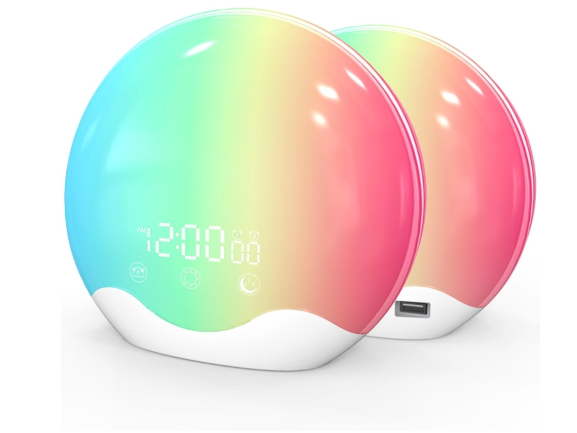 Despertador com Luz Simulada do Nascer Sol, Visor Frontal e Traseiro Duplo, Função de Alarme, Candeeiro Cabeceira Ambiente Relaxante STELASPLEN