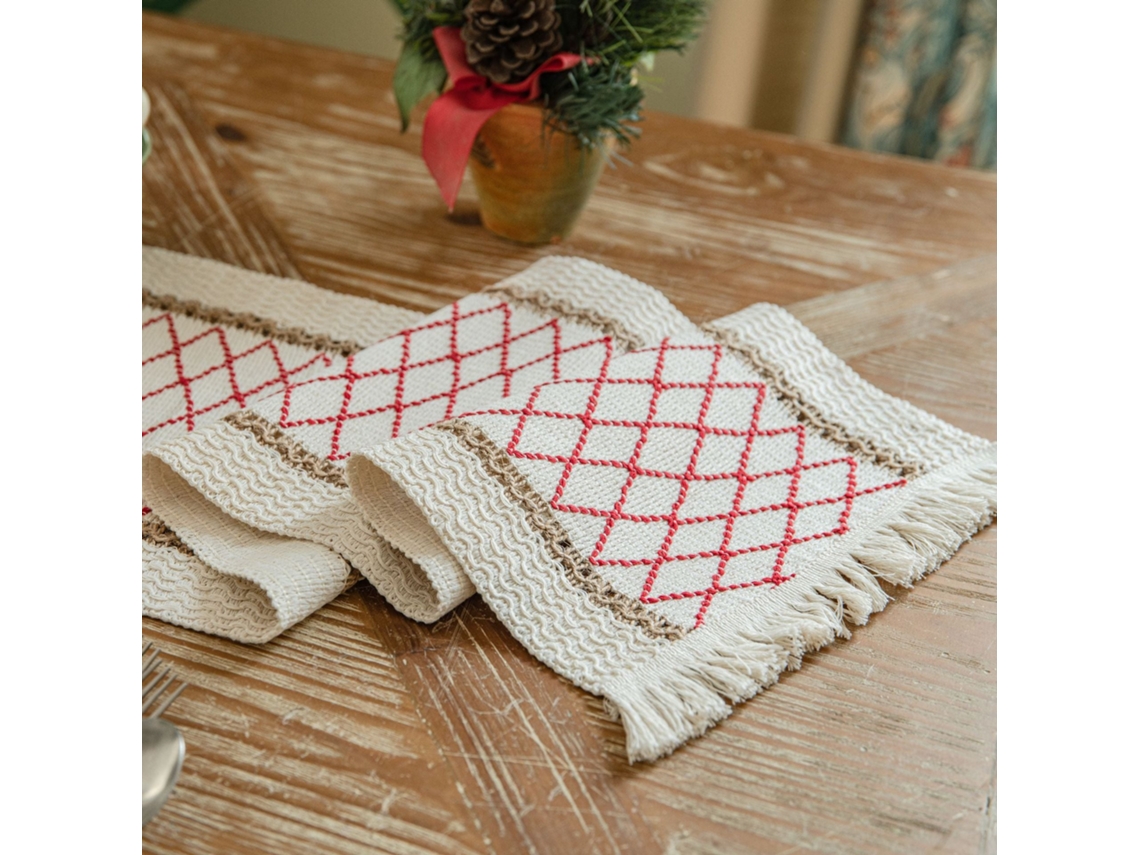 Toalha De Mesa De Linho E Algodão Com Bordados, Duas Cores, Tecido, Material Natural, Toalha De Mesa Para Festas, Estilo Country Americano, Malha Verm
