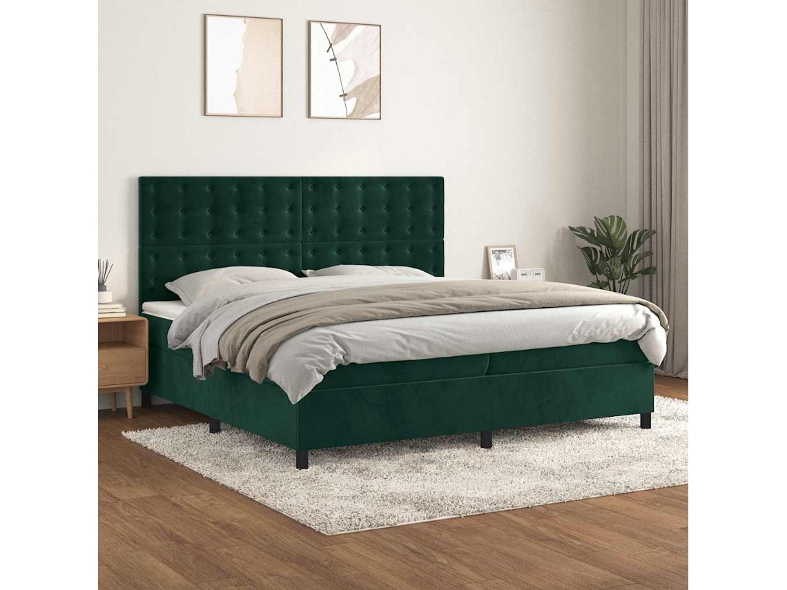 Vidaxl Cama Com Molas/colchão 200x200 Cm Veludo Verde-escuro
