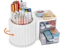 Organizador de Mesa Giratório com 2 Gavetas e Porta, Canetas, Organizador de Mesa Giratório para Escritório, Casa e Materiais de Arte BRILVIBERA