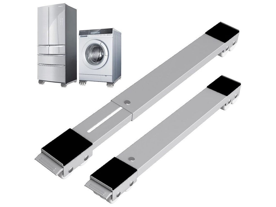 Base Móvel Ajustável com Freio para Máquina de Lavar, Secadora, Refrigerador, Carga 300 Kg, Cinza
