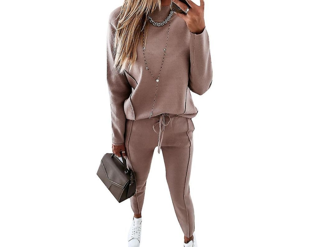 Conjunto feminino 2026 com blusa de moletom, camiseta e legging de algodão misto para relaxar em casa.