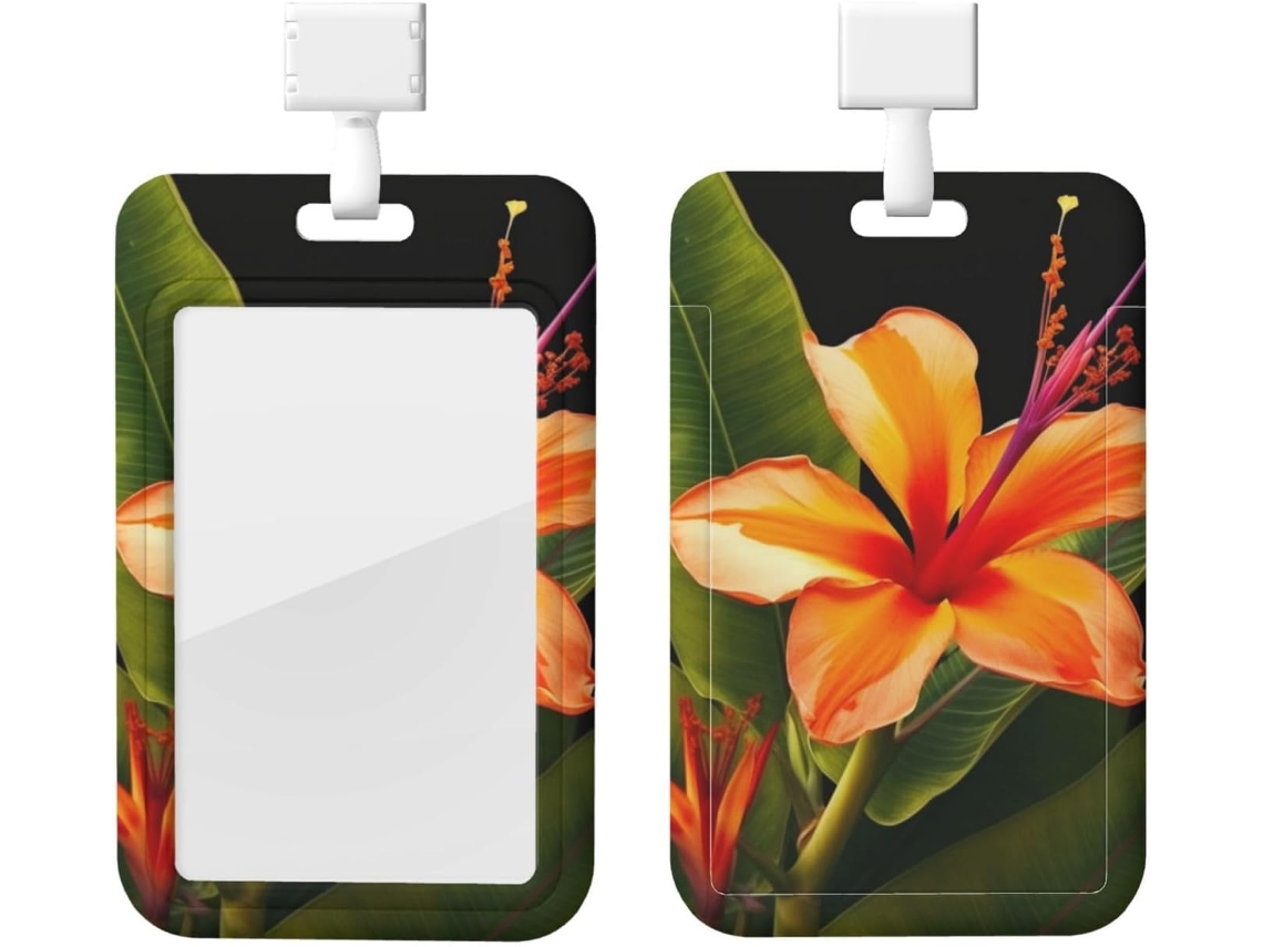 Suporte para Crachá com Cordão, Suporte de Plástico Impermeável, Crachás com Estampa Floral Tropical, Retrátil Vertical