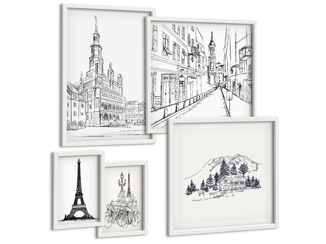 Galeria De Pinturas Murais Composições Abstratas Pictóricas Moldura Branca Quadros Para A Sala De Estar Espelharte (conjunto De 5 Imagens)