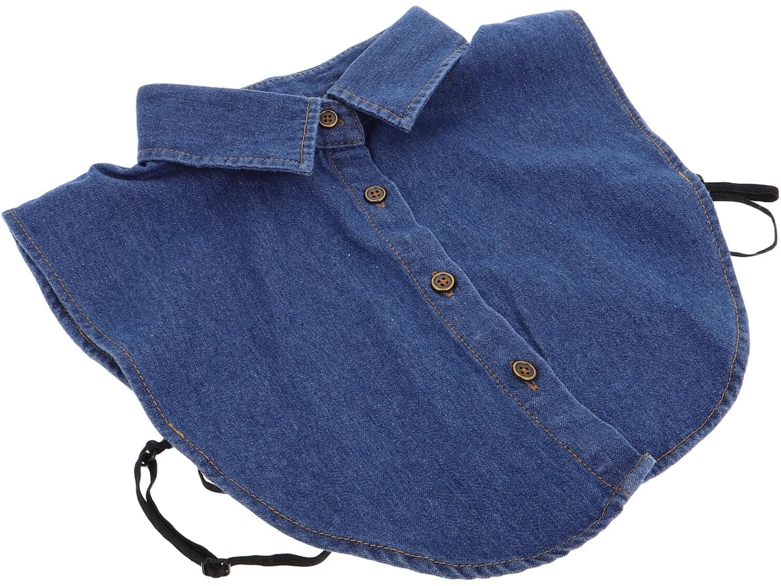 Gola Falsa Em Jeans Azul Escuro Com Decote Redondo Para Mulheres, Acessório De Moda Versátil.