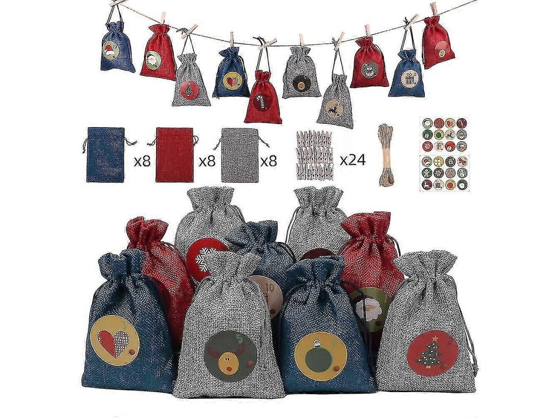 Conjunto De 24 Sacolas De Presente De Natal Em Linho Com Bolso E Pingente De Natal Hengjian