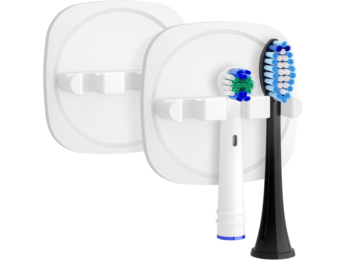 2 Suportes Parede Brancos para Escova Dentes Elétrica, Adesivo 3m Sem Furo ZYBLSSBB