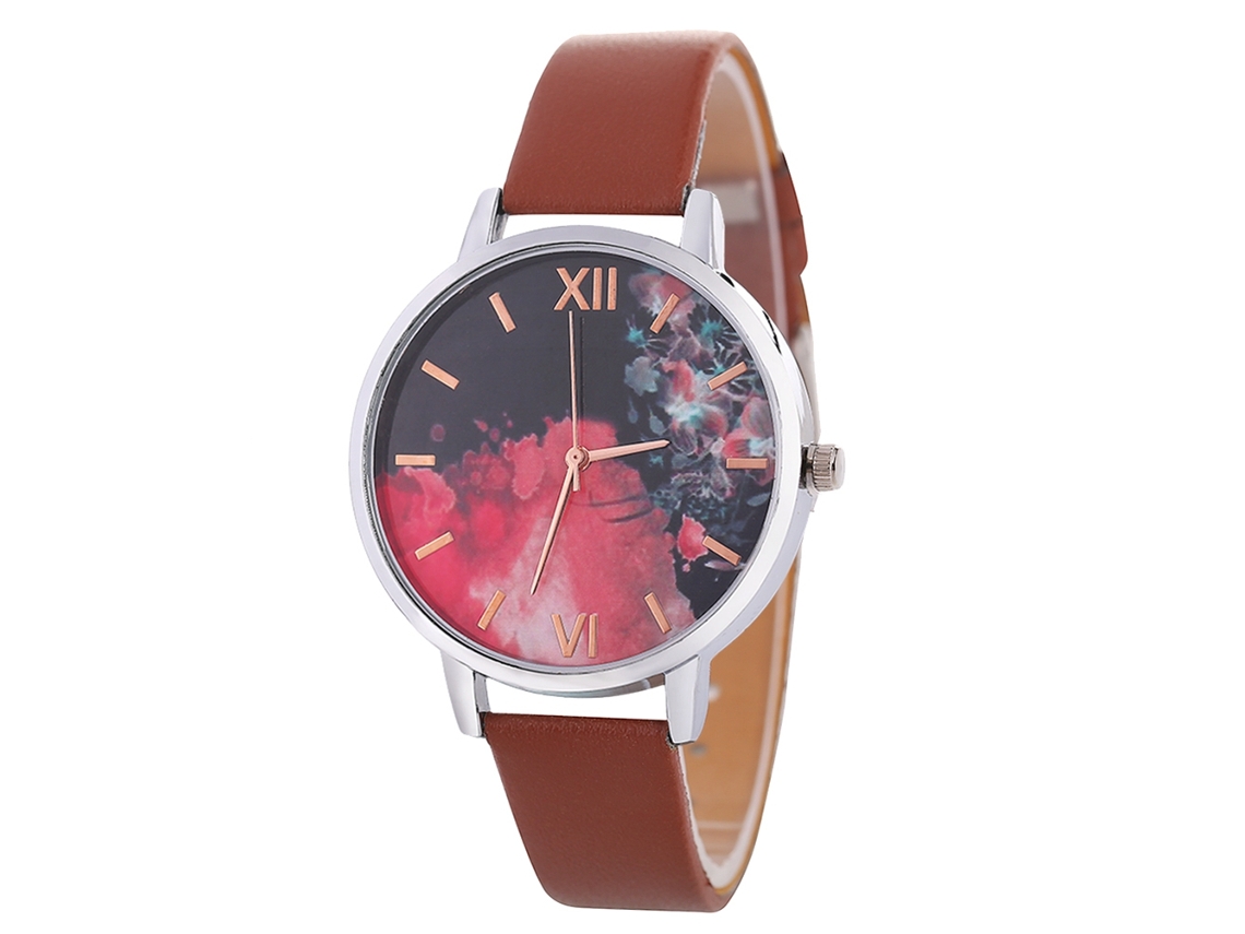 Relógio Casual Feminino Estilo Coreano Pulseira de Couro Quartzo Marrom