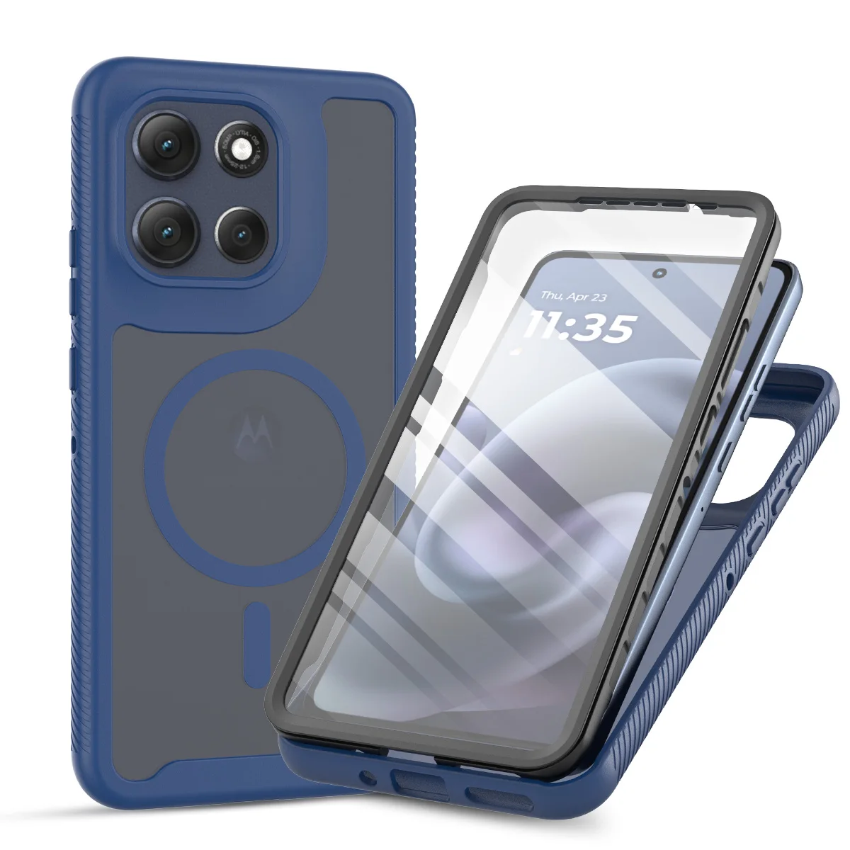 Capa Para Celular 2 Em 1 (azul Escuro, Motorola Moto G86) Com Protetor De Tela Magnético.