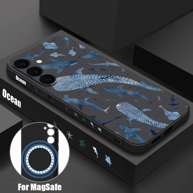 Capa Para Celular Galaxy S24 Ultra Com Estampa De Baleia E Cordão Magnético De Tpu (preta).