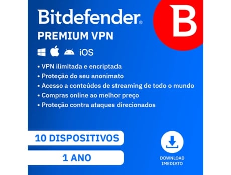 Software BITDEFENDER VPN (10 Dispositivos - 1 ano - PC, Mac, Smartphone e Tablet - Formato Digital)