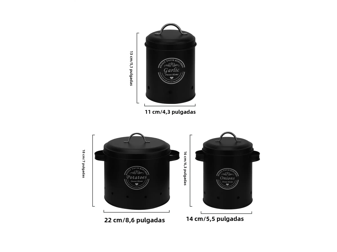 Conjunto de Três Cestos Organizadores de Cozinha , Estilo Moderno, em Metal. MDUG (preto)