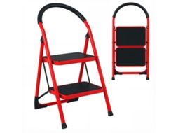 Escada Dobrável De 2 Degraus Com Punho Superior, Estrutura Em Aço Resistente Formato Triangular Estável, Pedais Largos Antiderrapantes, Vermelho