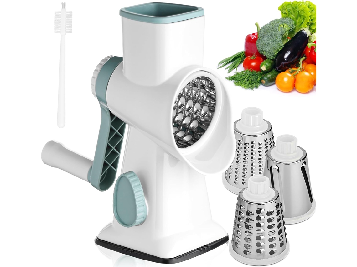 Fatiador De Queijo Rotativo, Ralador De Queijo Manual, Cortador De Legumes Cozinha, Base Com Ventosa Antiderrapante E 3 Lâminas Substituíveis
