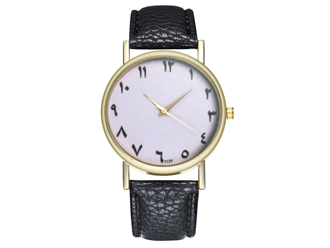 Relógio de Pulso Analógico de Quartzo com Pulseira Pu Estilo Moderno Redondo (preto)