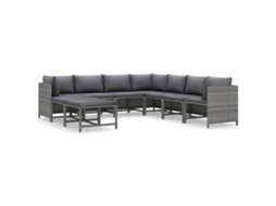 Maison Exclusive - 9 Pcs Conjunto Lounge De Jardim C/ Almofadões Vime Pe Cinzento