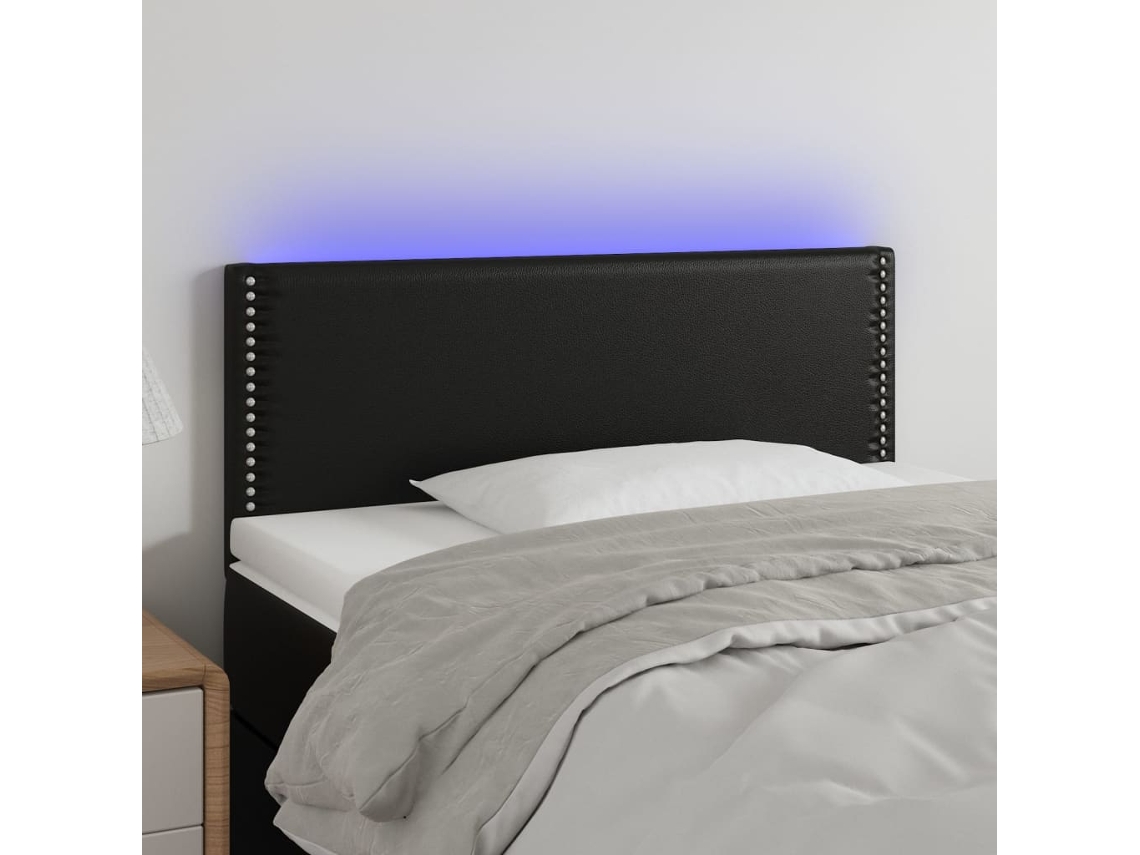 Vidaxl Cabeceira De Cama C/ Led Couro Artificial 100x5x78/88 Cm Preto