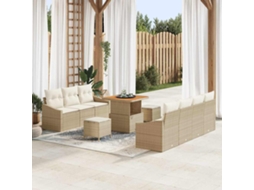 Vidaxl Conjunto De Sofá De Jardim Com Almofada 10 Pcs Bege Vime Pe