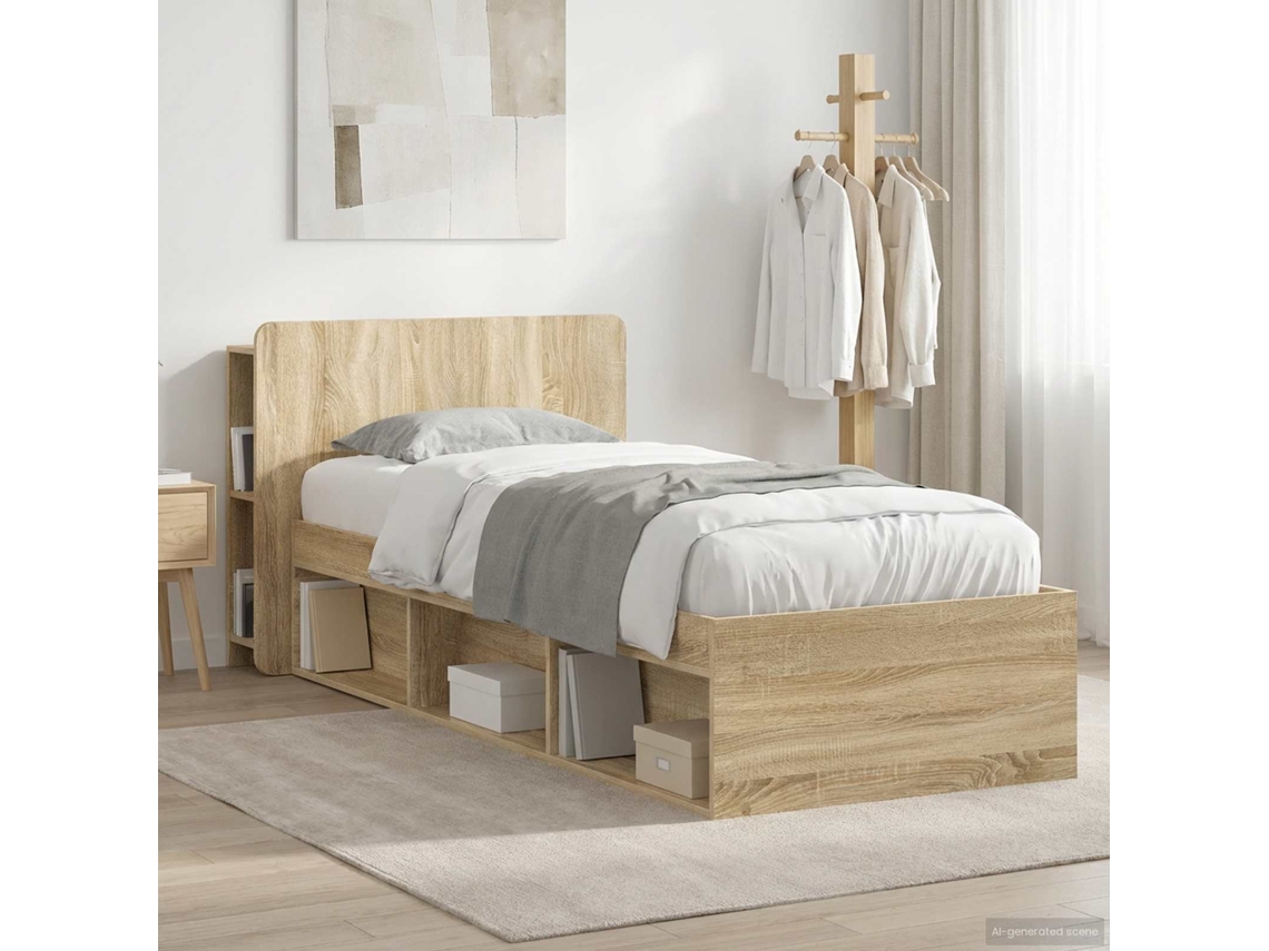 Vidaxl Estrutura De Cama Com Armazenamento Carvalho Sonoma 75 X 190 Cm