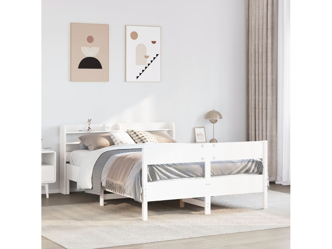Vidaxl Cama Sem Colchão 135x190 Cm Madeira De Pinho Maciça Branco